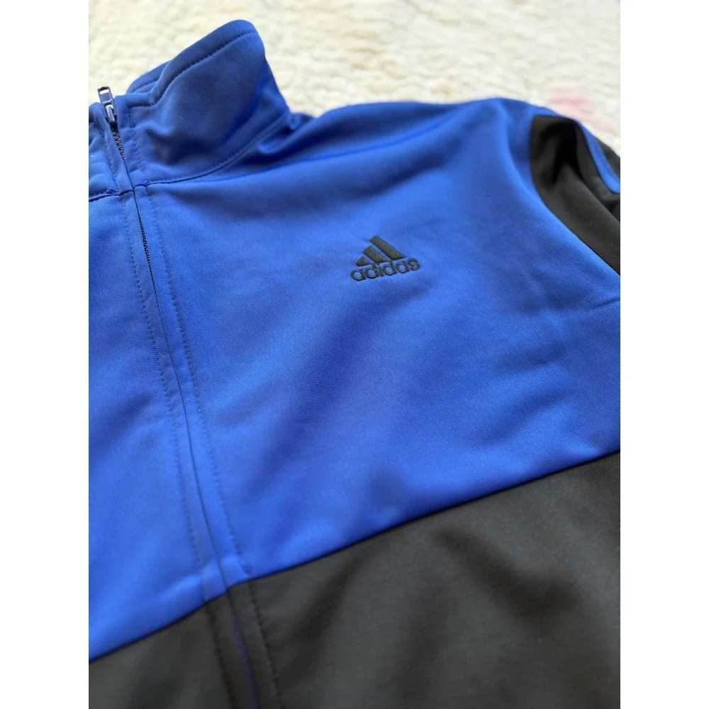 Adidas Boys Track Jacket Blue Black Colorblock Zip‎ Up Size 7